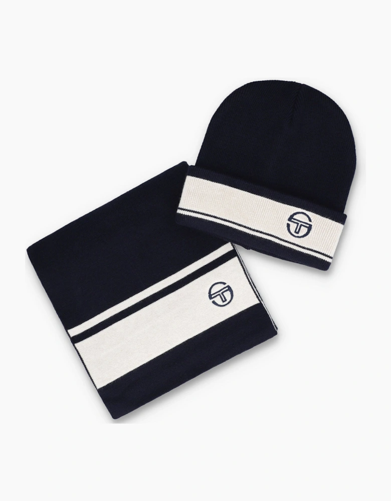 Sergio Tacchini Originale Beanie Hat & Scarf Box Set - Maritime Blue/Gardenia