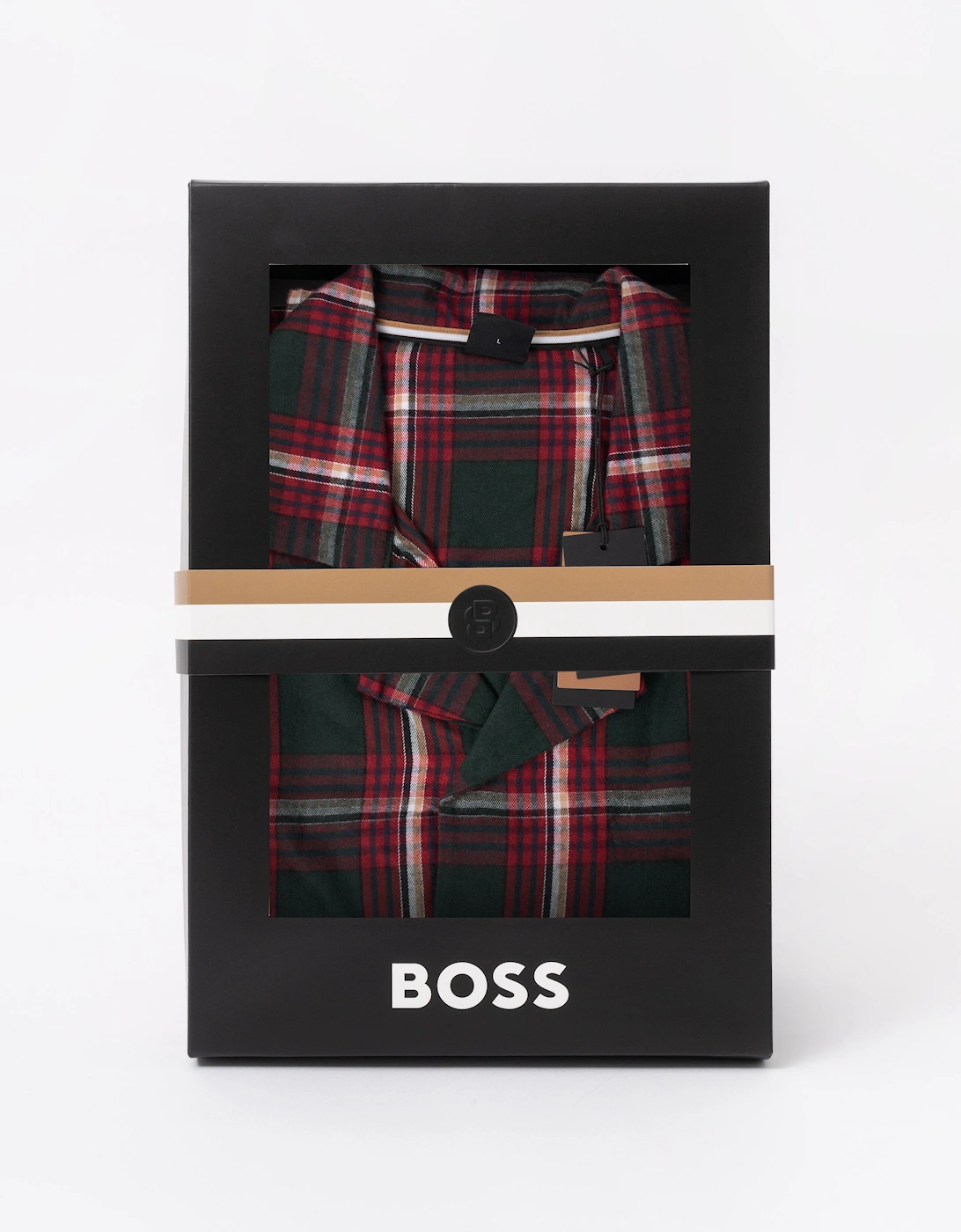 BOSS Orange Holiday Mens Long Pyjama Set with Button Shirt Top - Open Red 645
