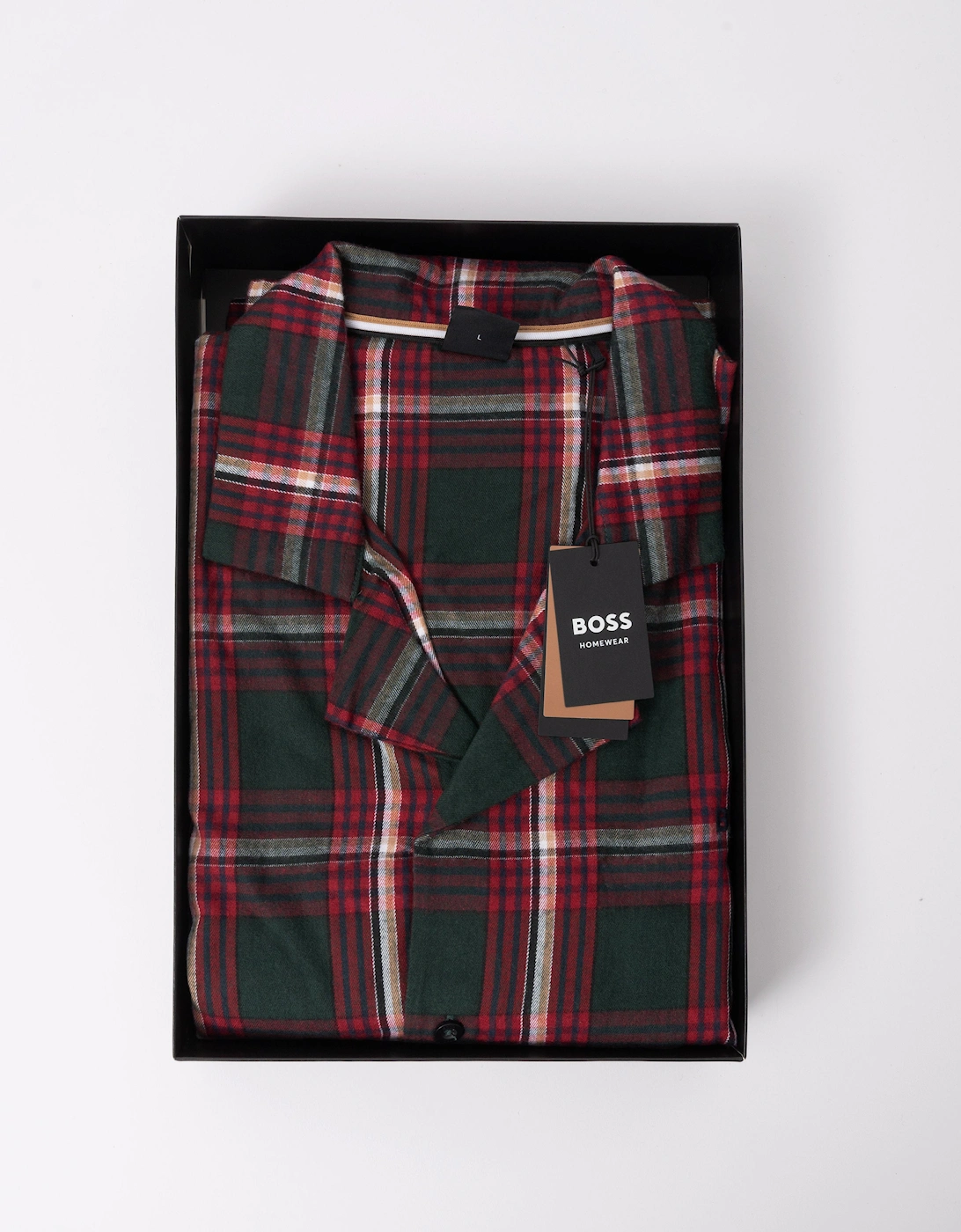 BOSS Orange Holiday Mens Long Pyjama Set with Button Shirt Top - Open Red 645