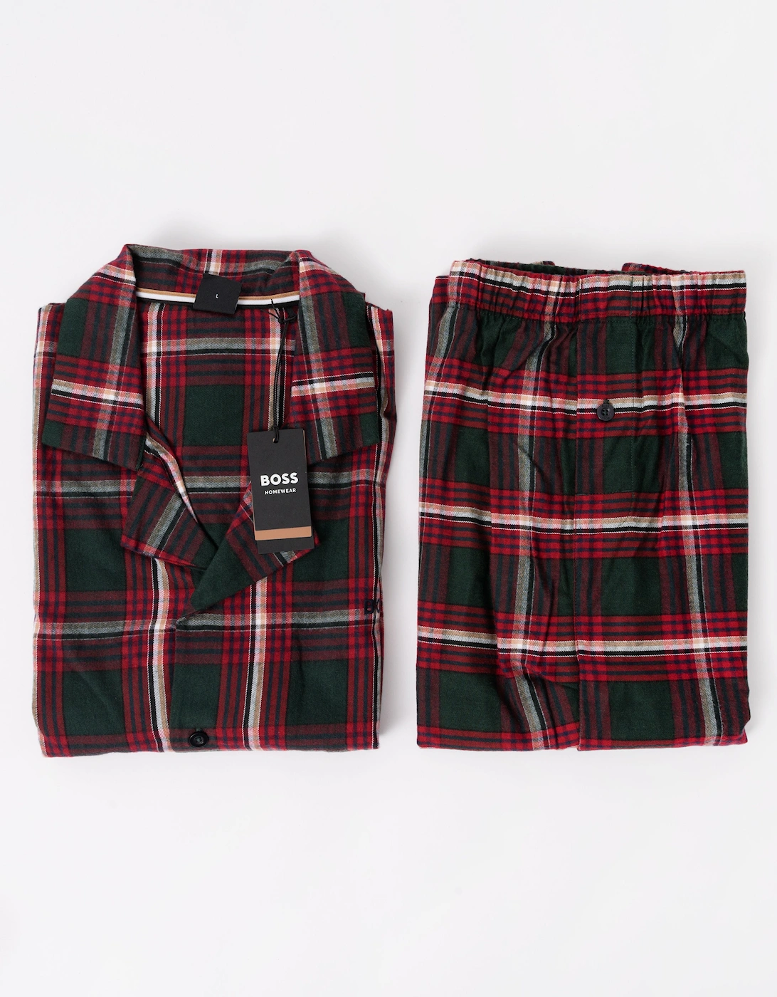 BOSS Orange Holiday Mens Long Pyjama Set with Button Shirt Top - Open Red 645