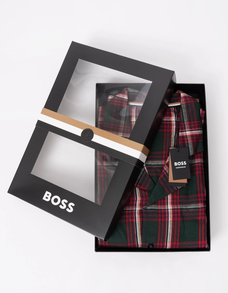 BOSS Orange Holiday Mens Long Pyjama Set with Button Shirt Top - Open Red 645