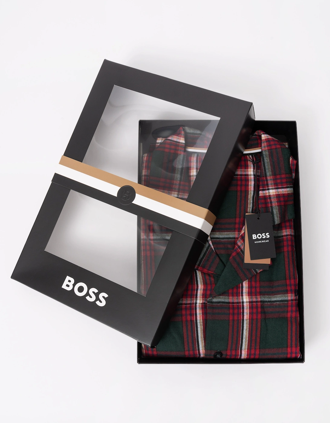 BOSS Orange Holiday Mens Long Pyjama Set with Button Shirt Top - Open Red 645