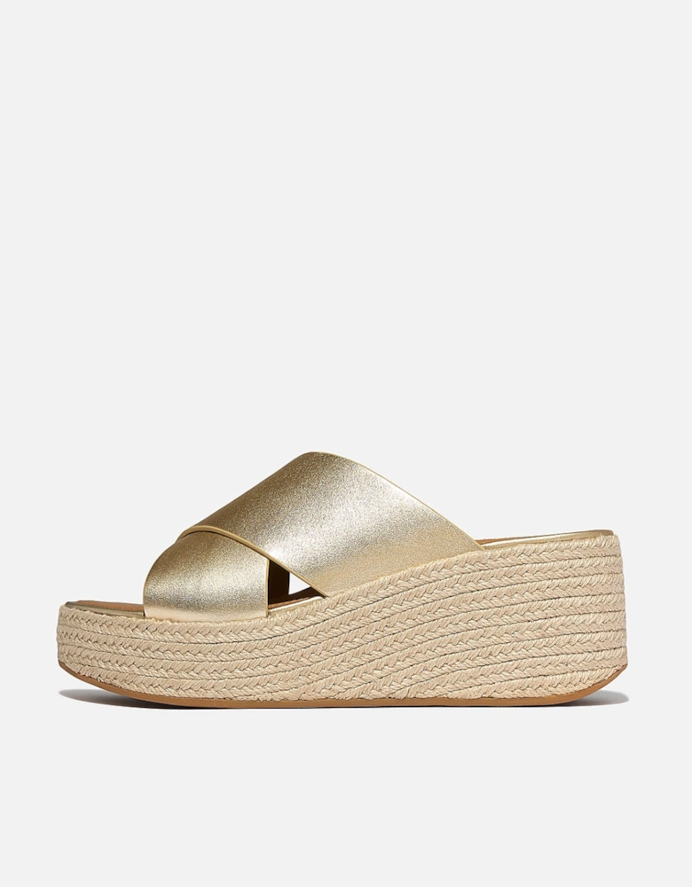 FitFlop Womens PLATFFORMS Espadrille Leather Wedge Cross Slides - Platino 675