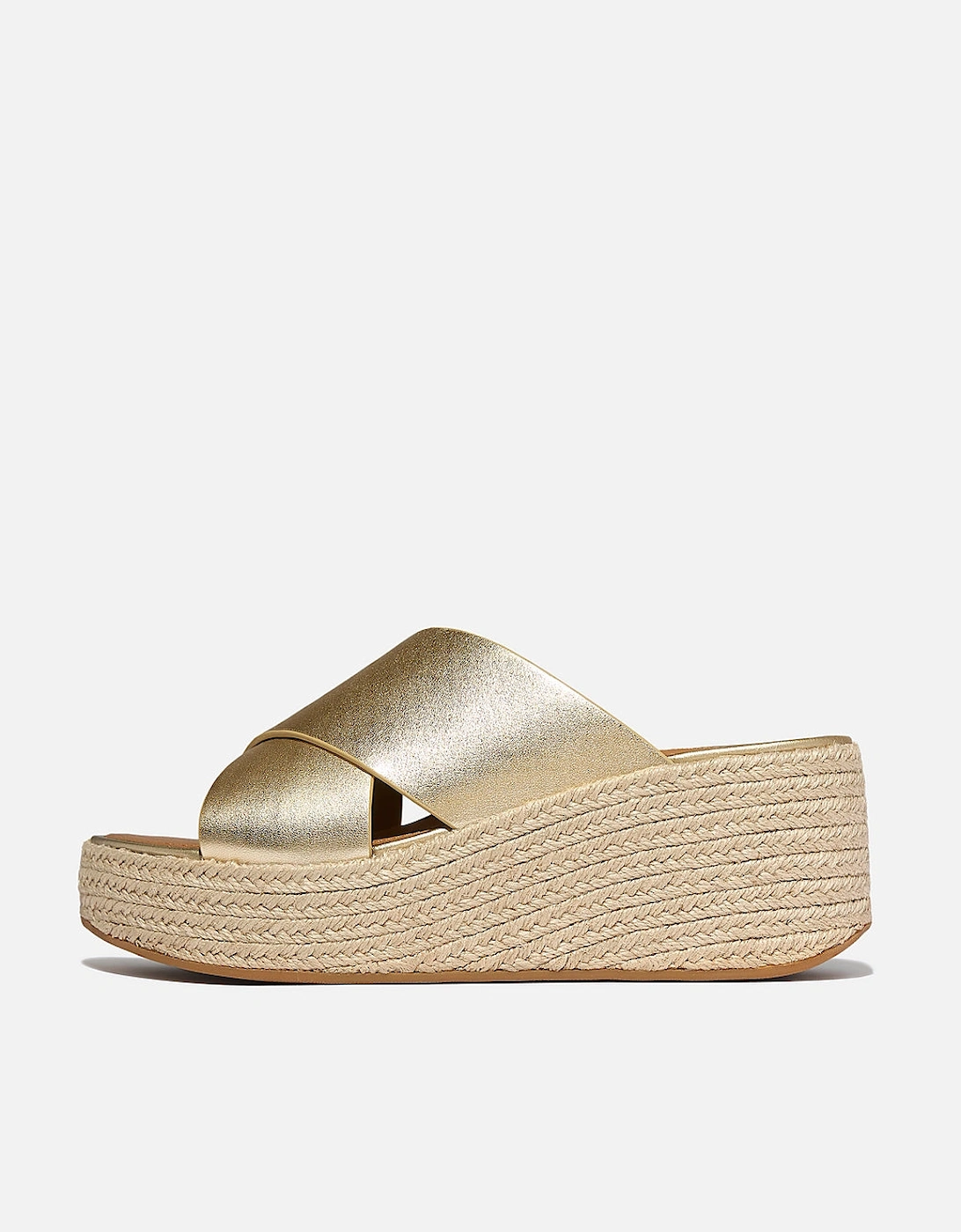 FitFlop Womens PLATFFORMS Espadrille Leather Wedge Cross Slides - Platino 675