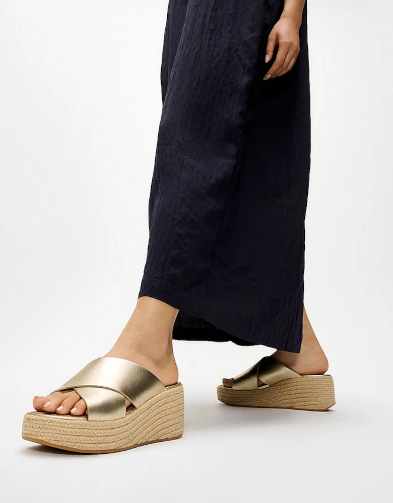 FitFlop Womens PLATFFORMS Espadrille Leather Wedge Cross Slides - Platino 675