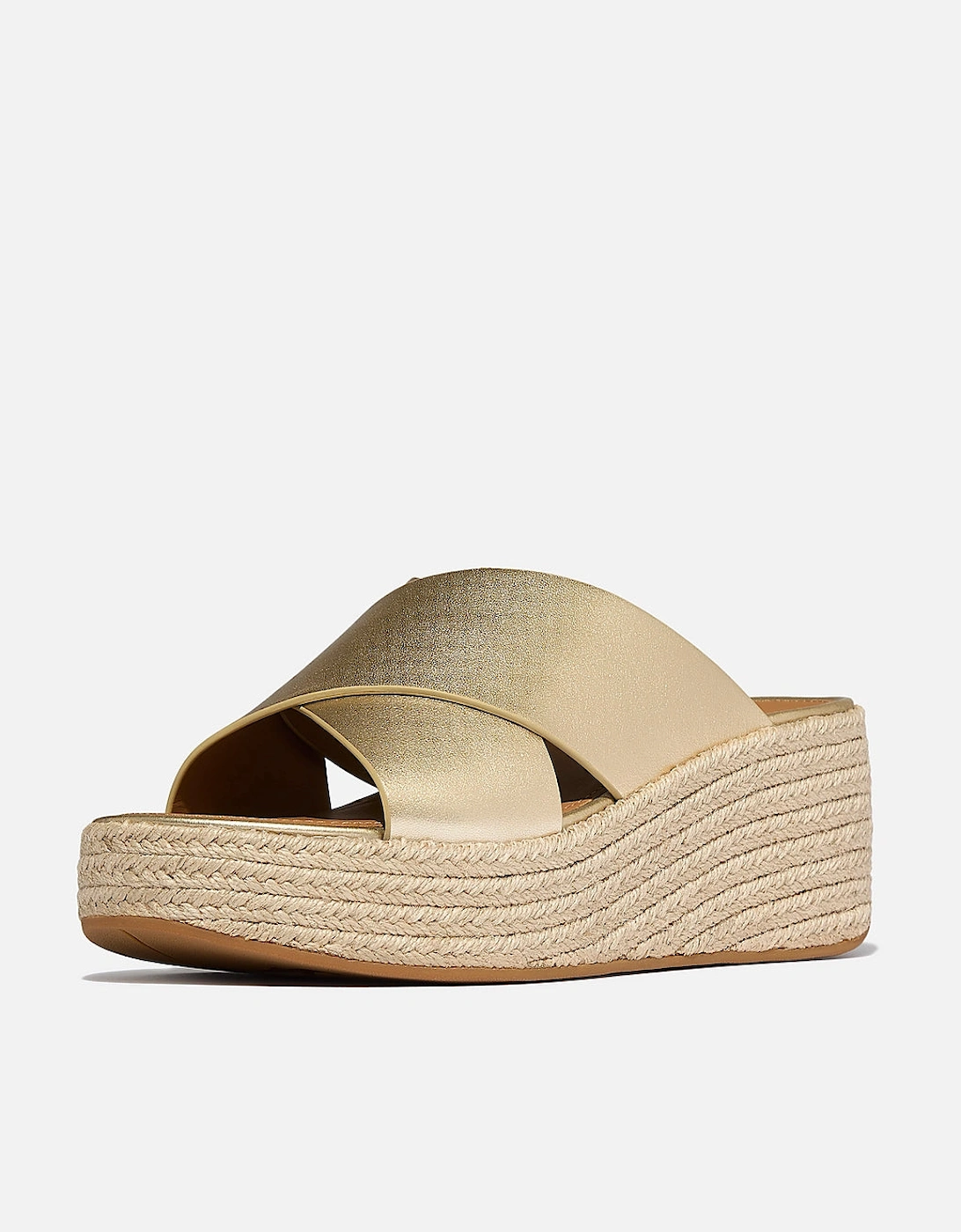 FitFlop Womens PLATFFORMS Espadrille Leather Wedge Cross Slides - Platino 675