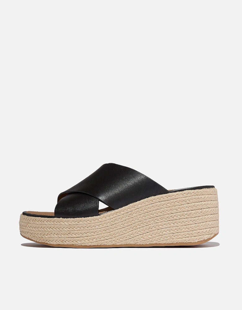 FitFlop Womens PLATFFORMS Espadrille Leather Wedge Cross Slides - Black 001