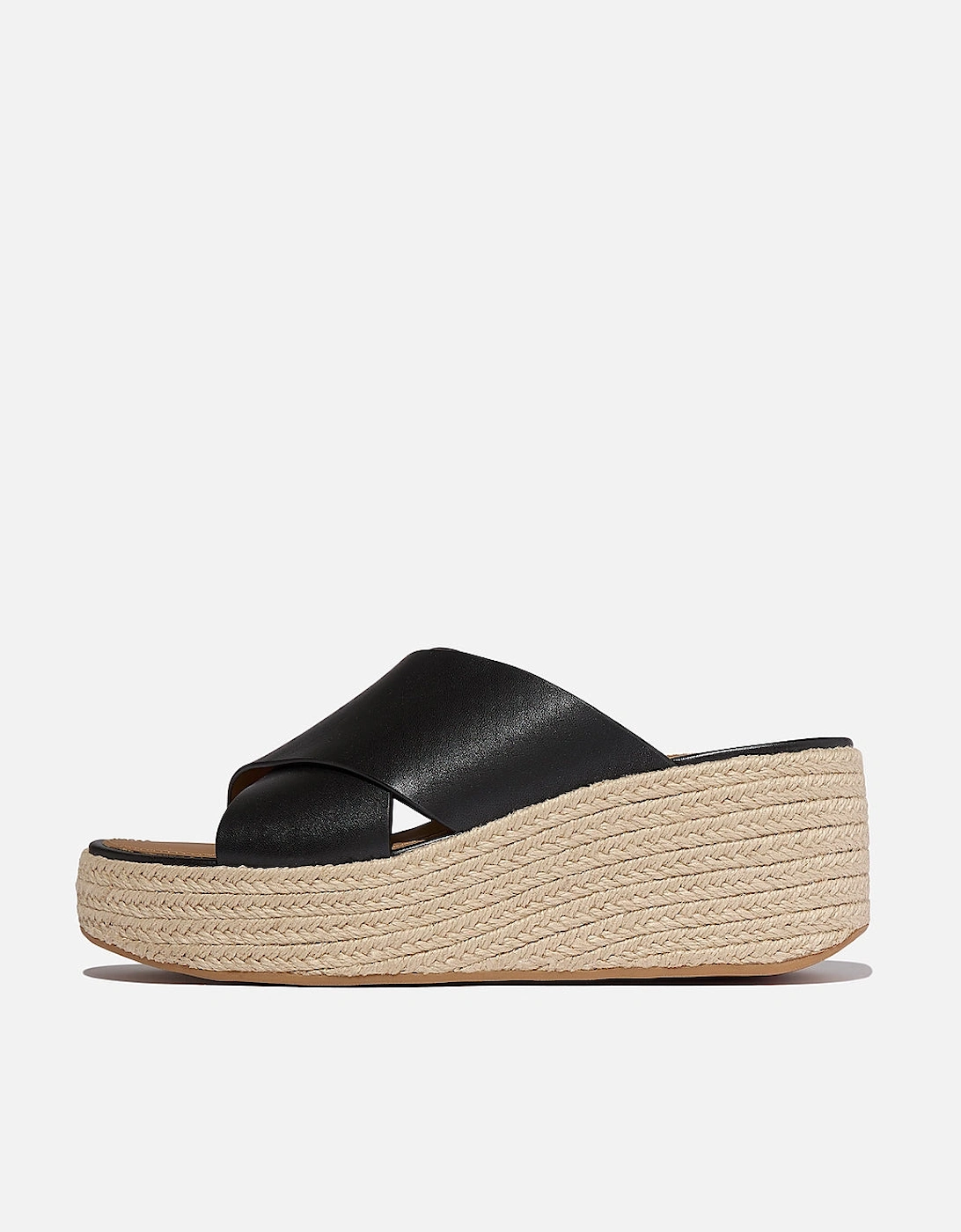 FitFlop Womens PLATFFORMS Espadrille Leather Wedge Cross Slides - Black 001