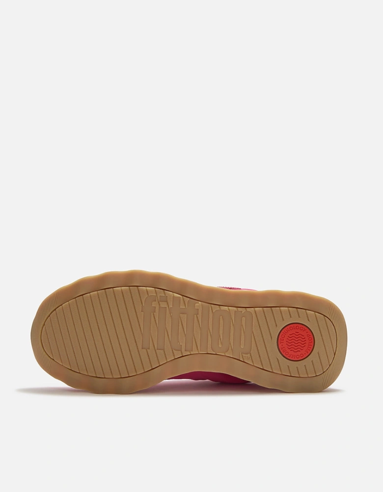 FitFlop Womens Retro-Q FF Fabric/Suede Trainers - Berry Rose/Marine Green E47
