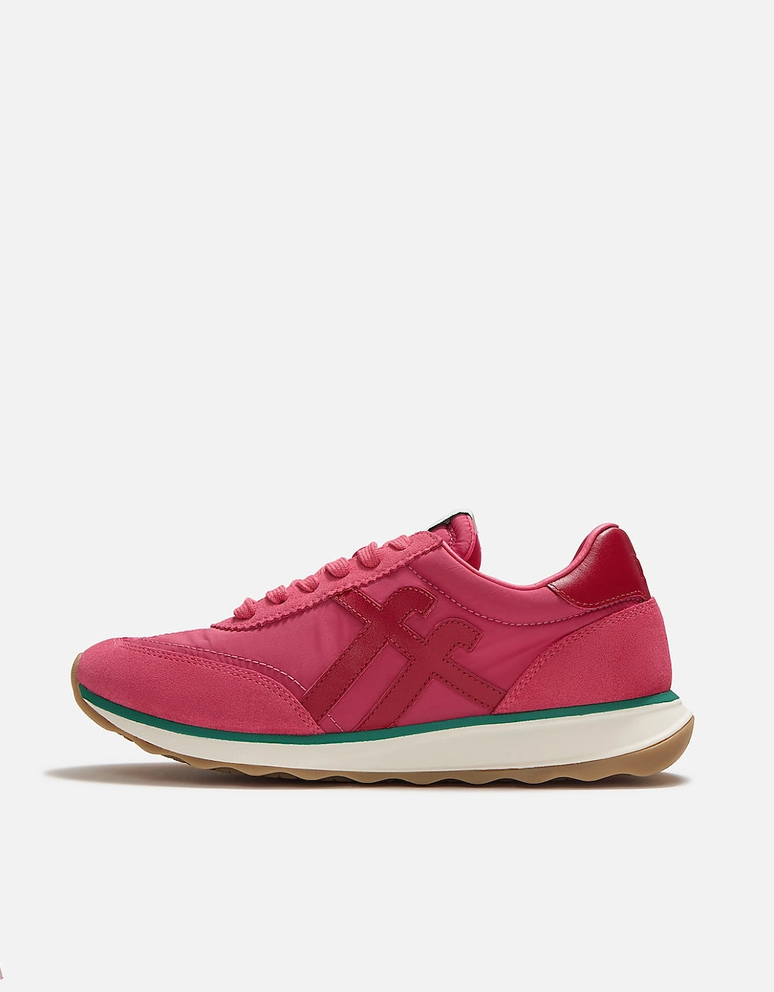 FitFlop Womens Retro-Q FF Fabric/Suede Trainers - Berry Rose/Marine Green E47