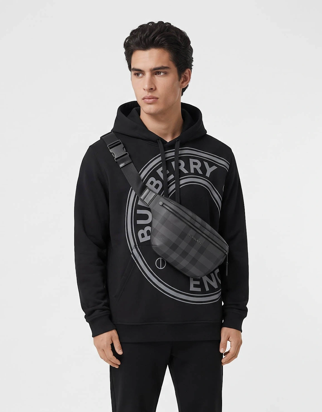 Burberry 'Cason' Check Belt Bag Charcoal
