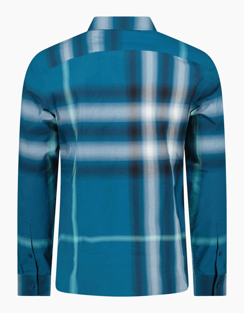 Burberry Claverdon Maxi Check Cotton Shirt in Pacific Blue