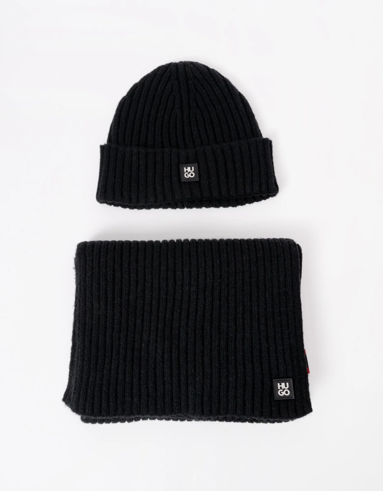 HUGO Zasgo Mens Beanie and Scarf Gift Set  - Black 001