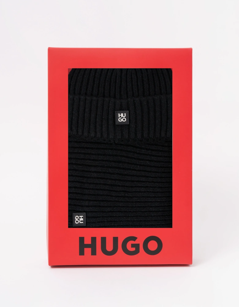 HUGO Zasgo Mens Beanie and Scarf Gift Set  - Black 001