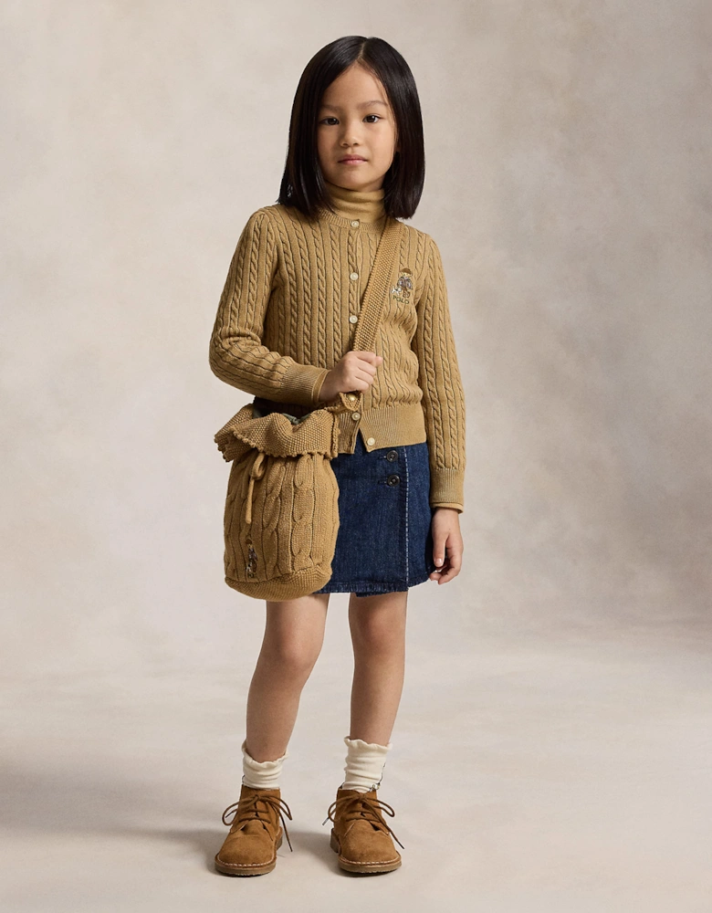 Ralph Lauren Girls Mini Cable Knit Bear Cardigan in Beige