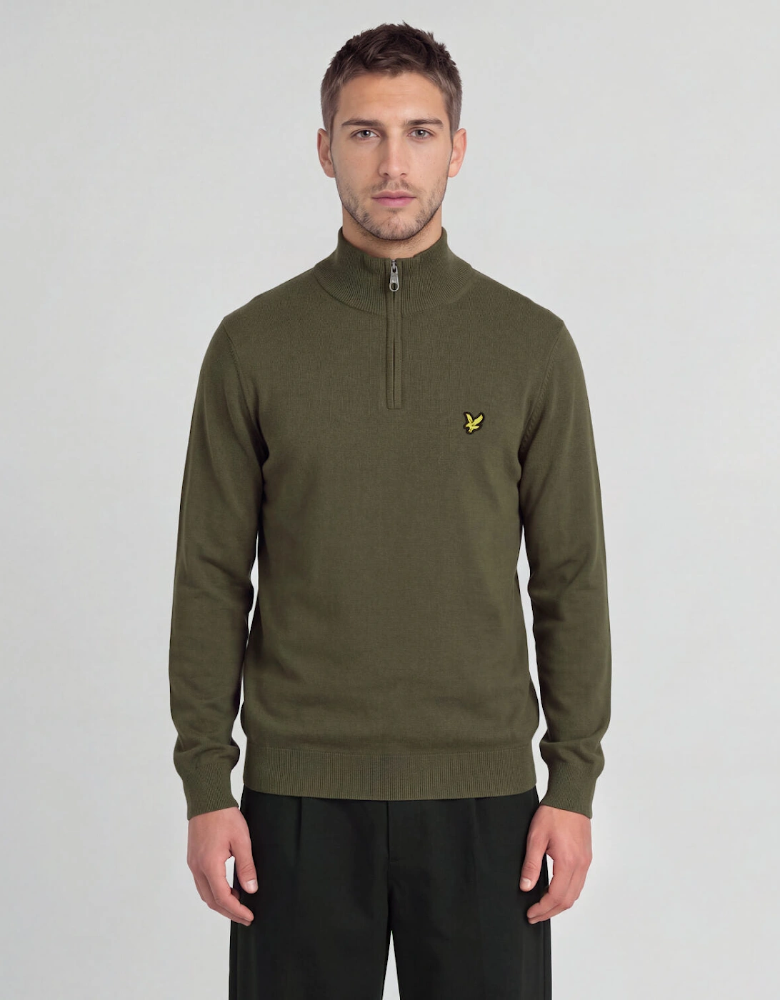 Lyle & Scott Men's Khaki Ash Cotton Merino Quarter Zip Knit - Image 4