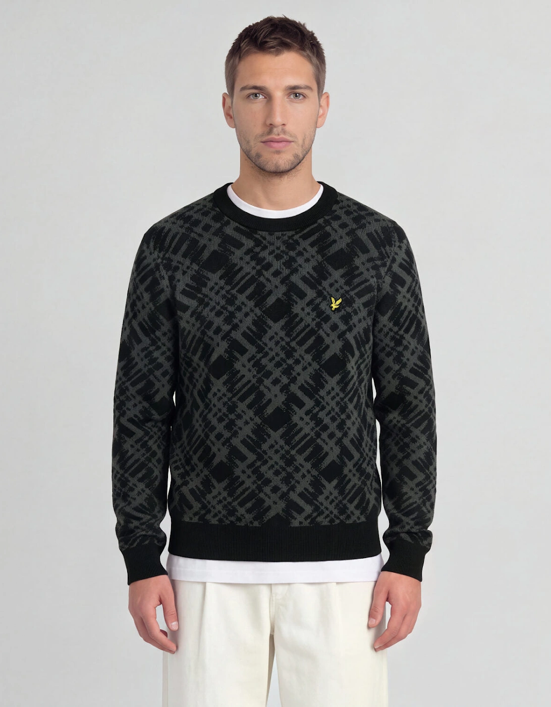 Lyle & Scott Jet Black Lyle Scott Ladder Tartan Jumper - Image 3