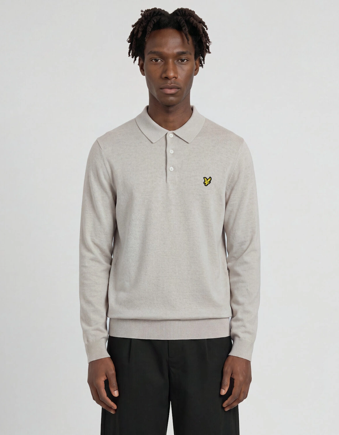 Lyle & Scott Men's Beige Long Sleeve Merino Cotton Polo - Image 4