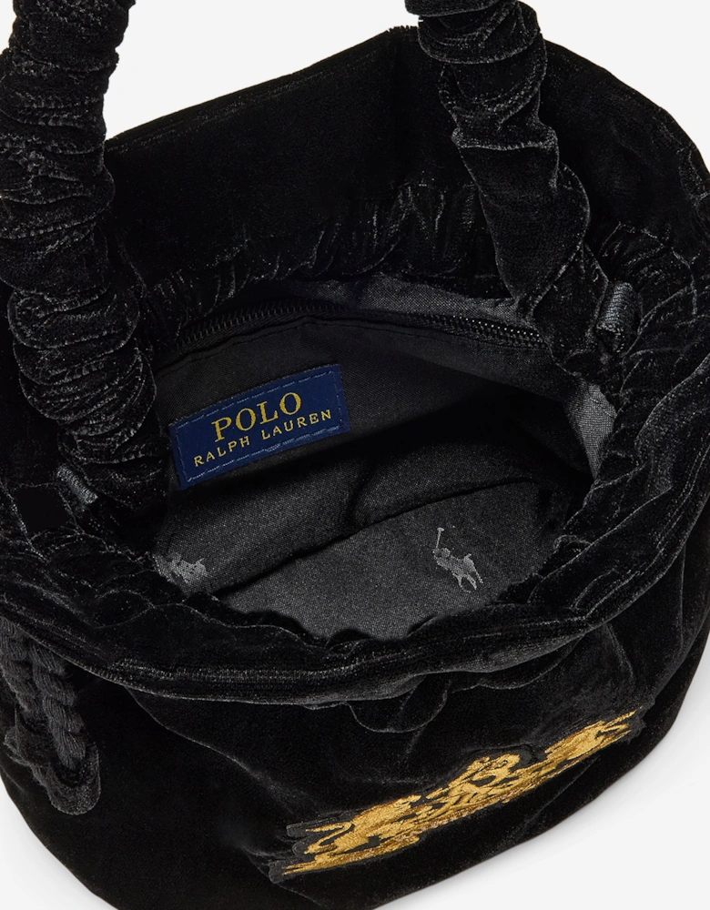 Ralph Lauren Girls Velvet Embroidered Logo Handbag in Black (20cm)