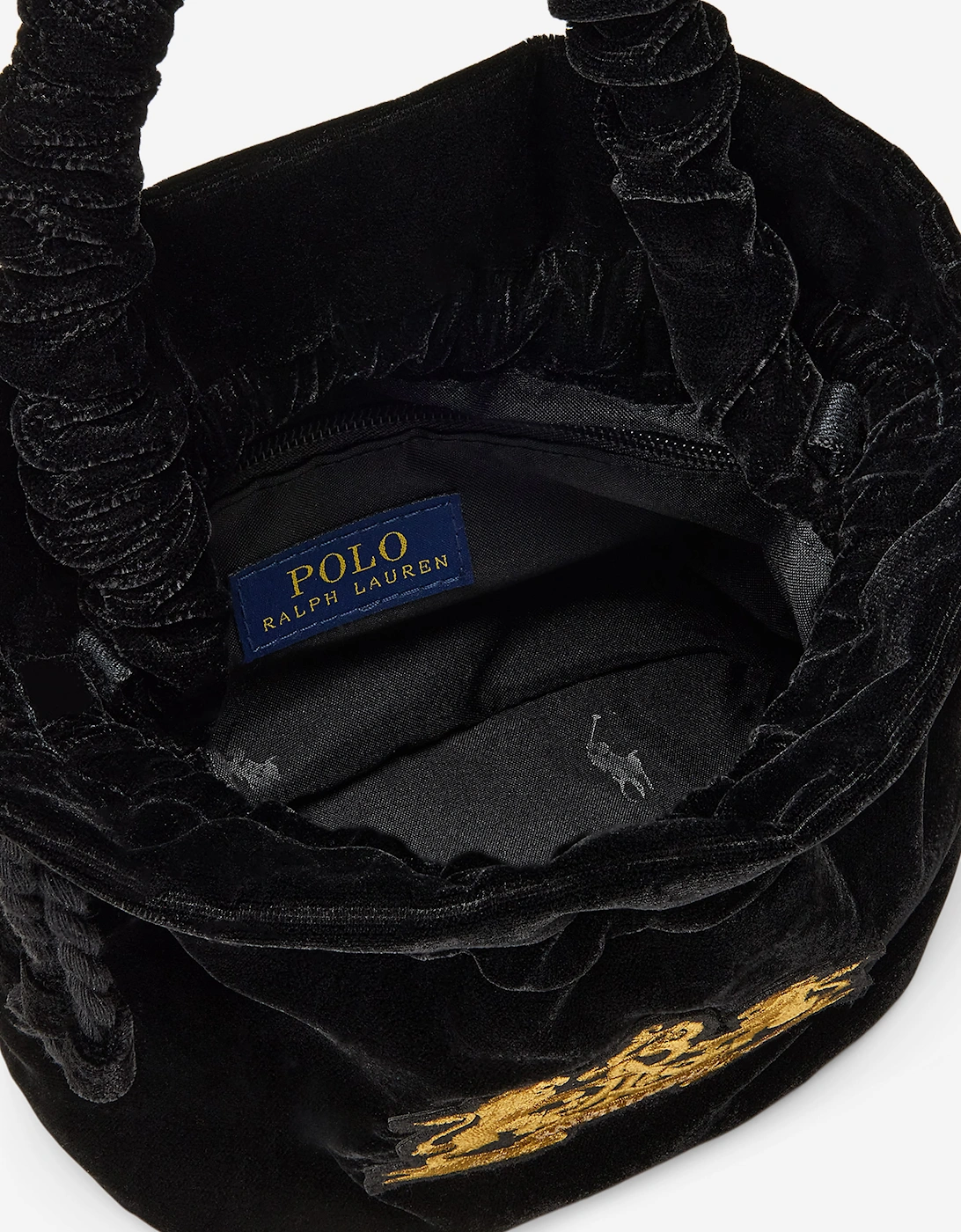 Ralph Lauren Girls Velvet Embroidered Logo Handbag in Black (20cm)