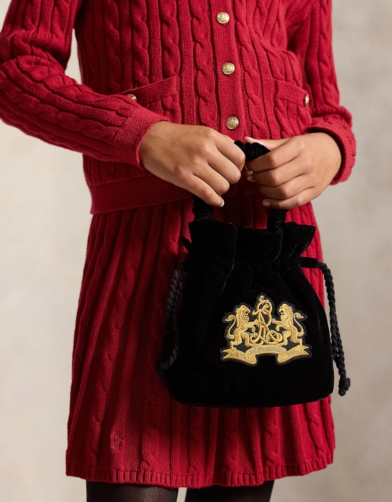 Ralph Lauren Girls Velvet Embroidered Logo Handbag in Black (20cm)