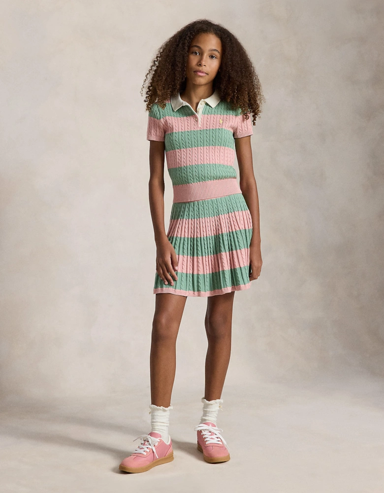 Ralph Lauren Girls Striped Skirt Set in Pink