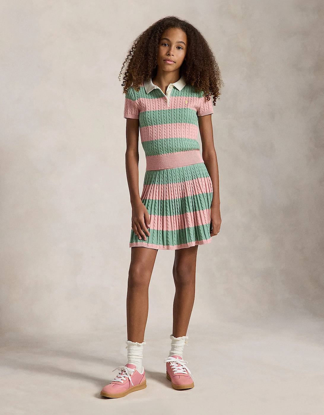 Ralph Lauren Girls Striped Skirt Set in Pink