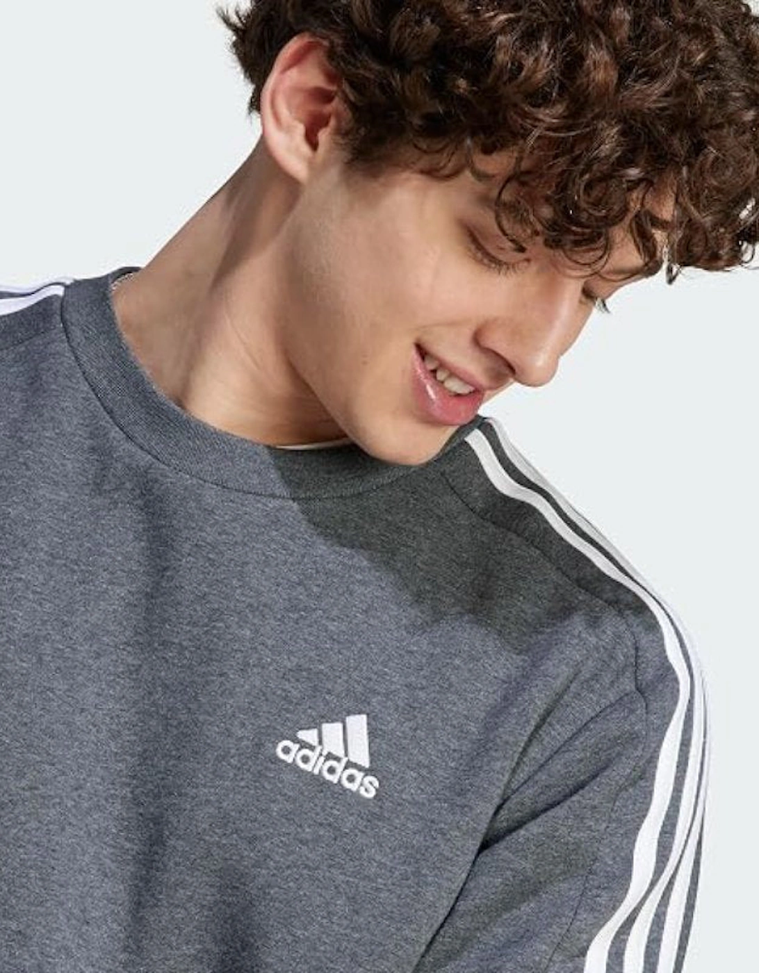 Adidas Men's Crew Neck Fleece Sweatshirt Heather Grey