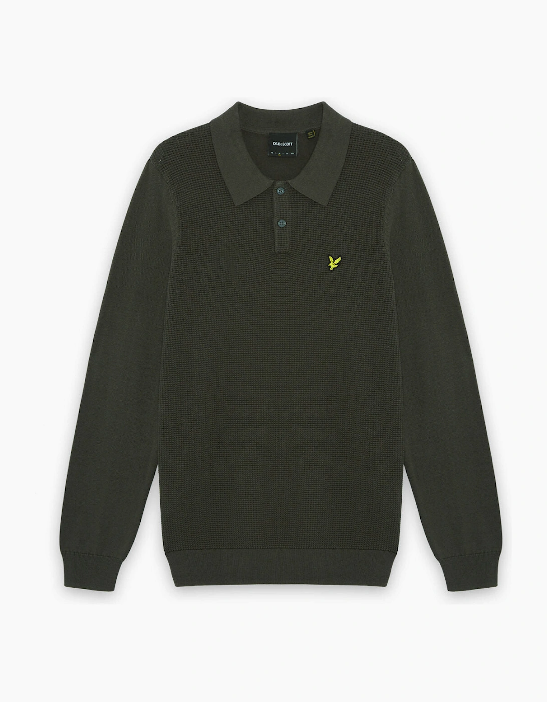 Waffle Knitted Long Sleeve Polo Shirt