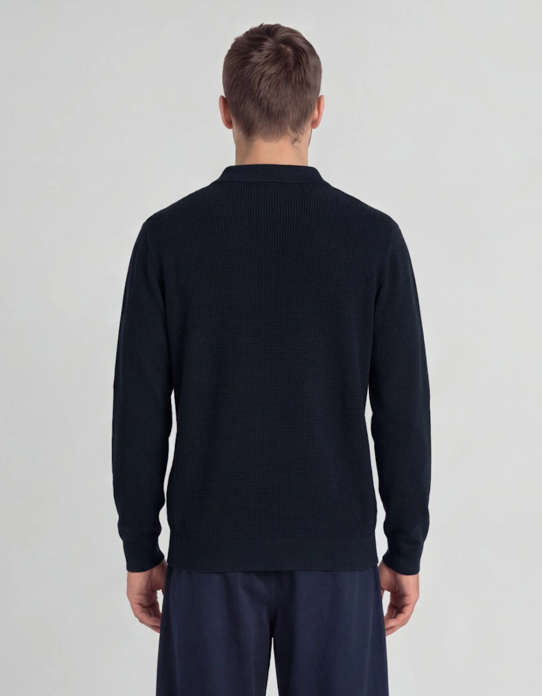 Waffle Knitted Long Sleeve Polo Shirt