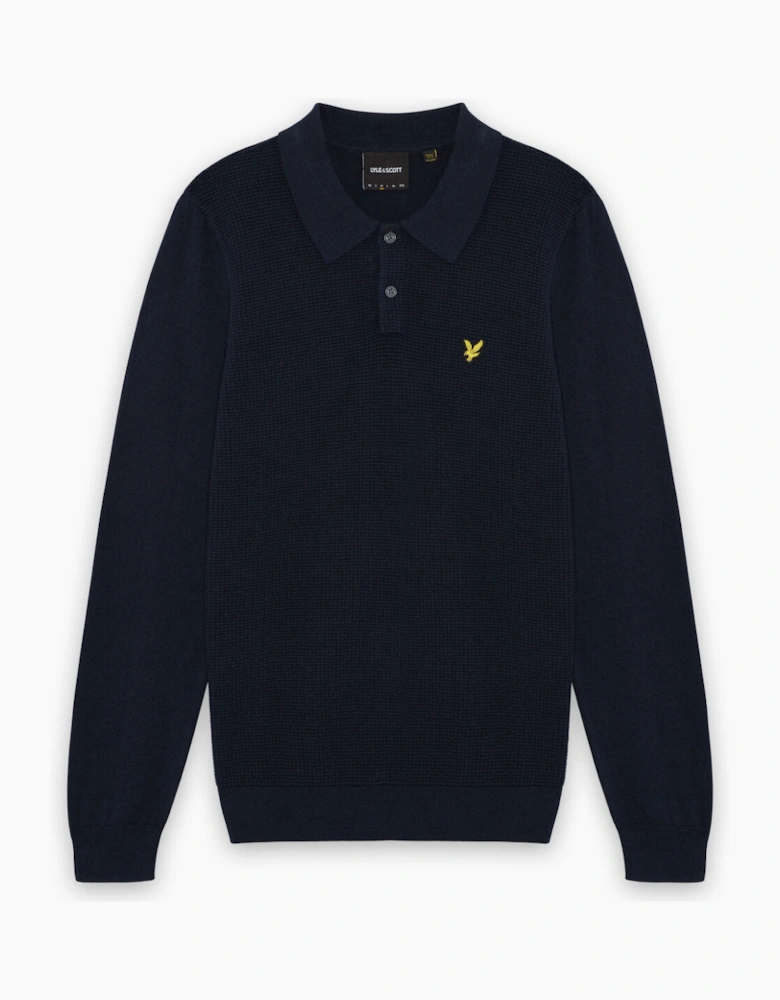 Waffle Knitted Long Sleeve Polo Shirt