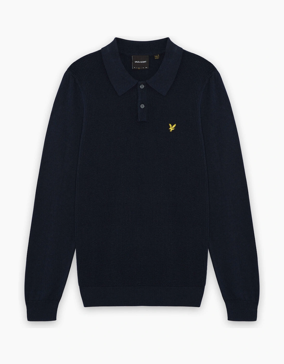 Waffle Knitted Long Sleeve Polo Shirt