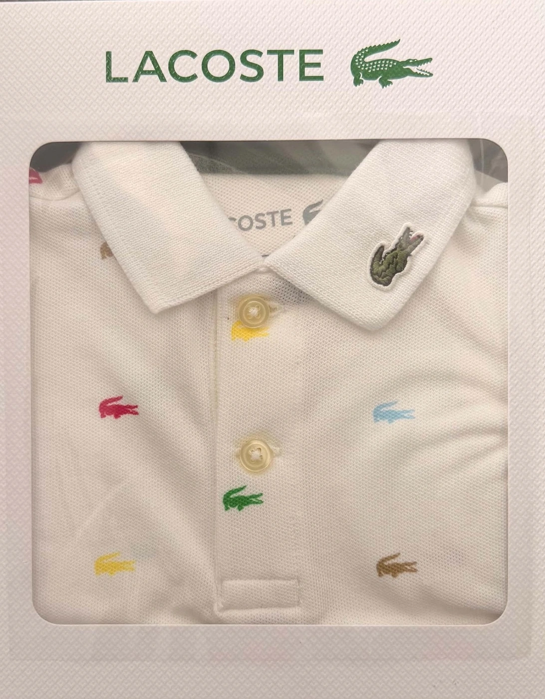 Lacoste Infant White Crocodile Print Bodysuit In Gift Box