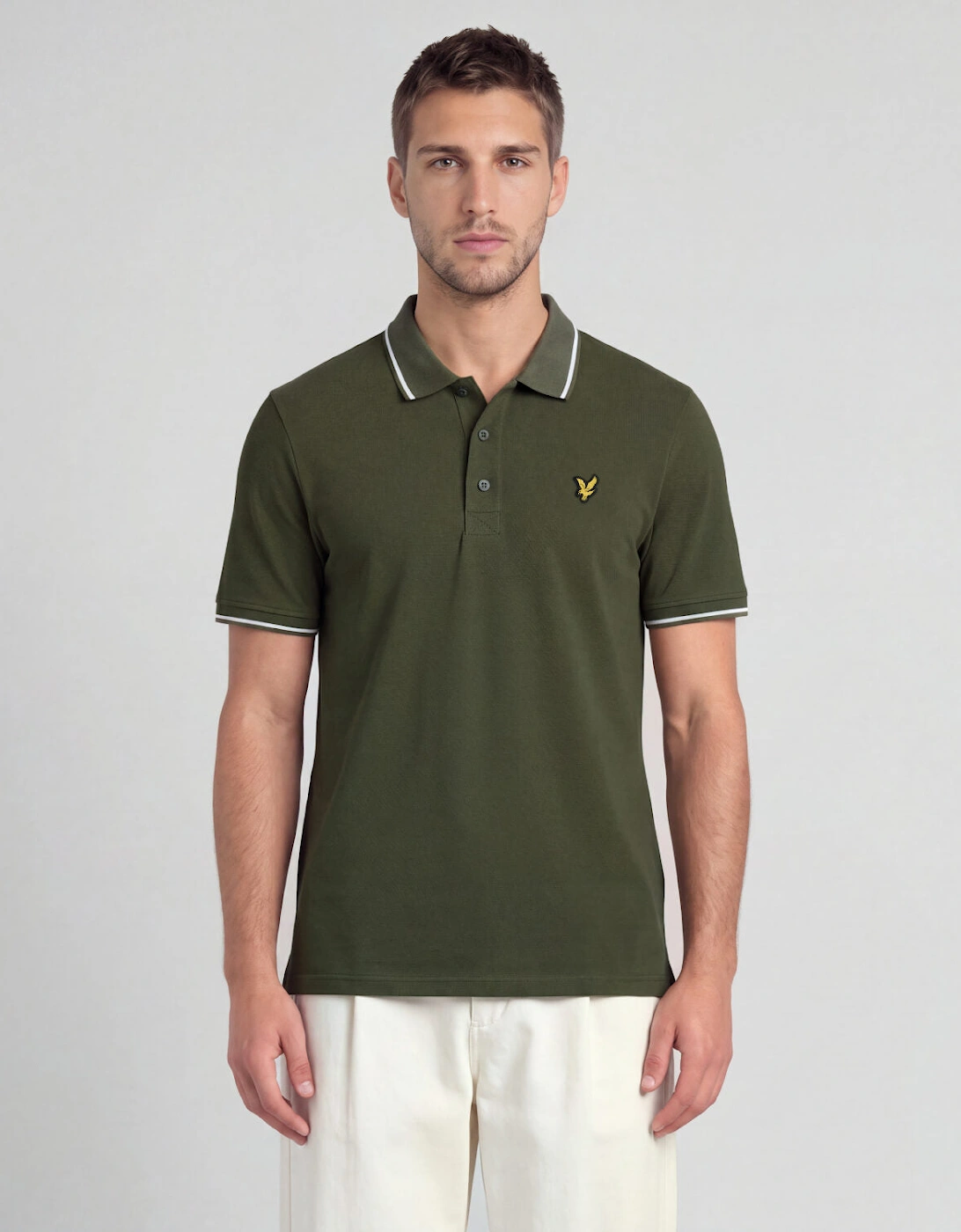 Lyle & Scott Men's Olive/White Tipped Short Sleeve Polo Shirt - Image 4