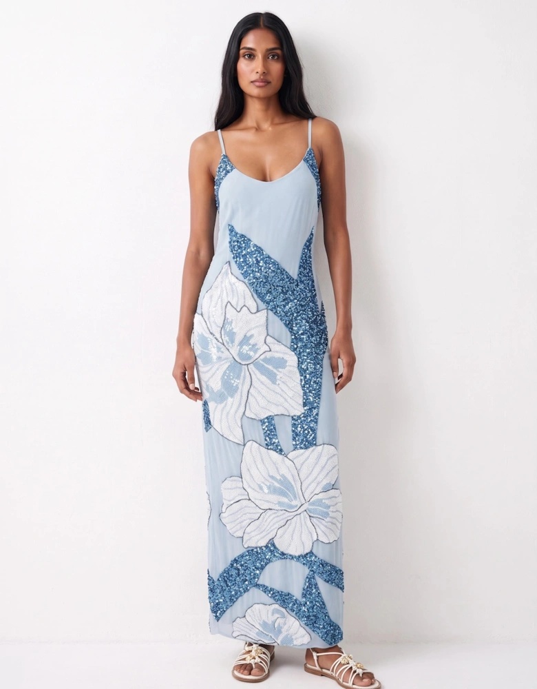 Delilah Beaded Dress Blue Oceanus x By Poppy in Stock
