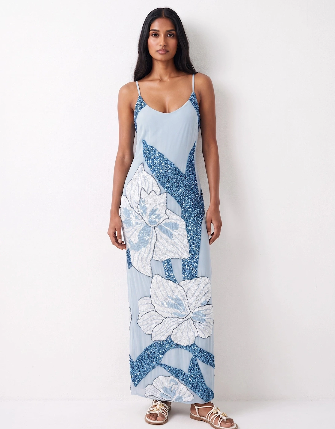 Delilah Beaded Dress Blue Oceanus x By Poppy in Stock