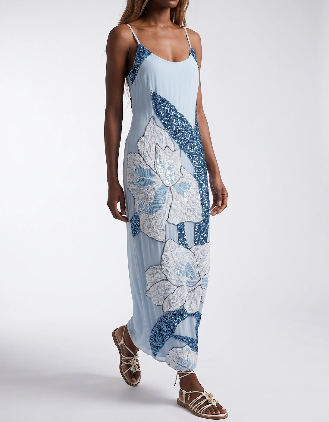 Delilah Beaded Dress Blue Oceanus x By Poppy in Stock
