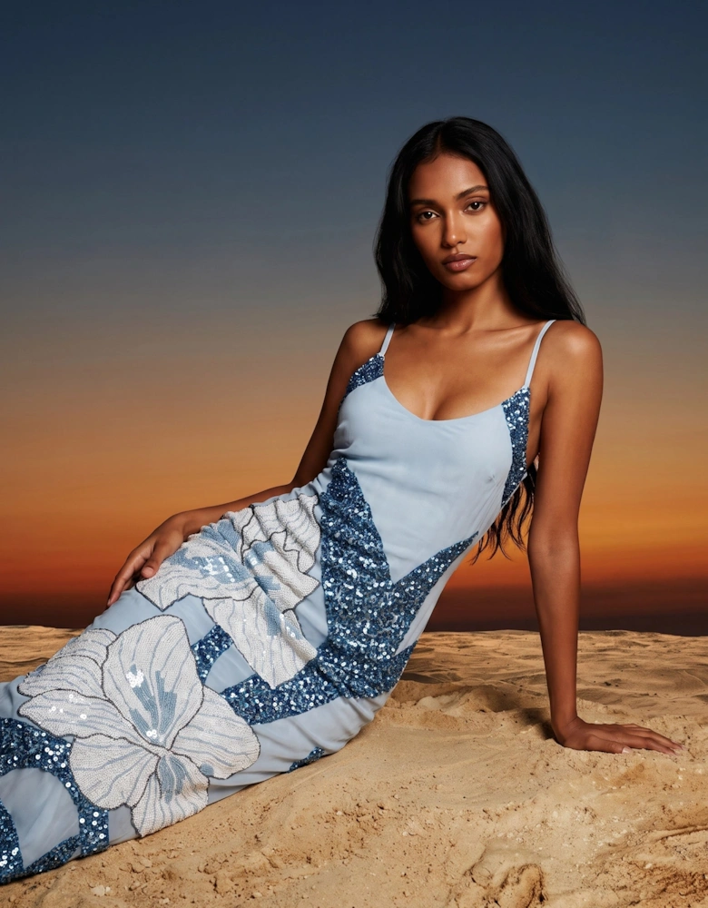 Delilah Beaded Dress Blue Oceanus x By Poppy in Stock