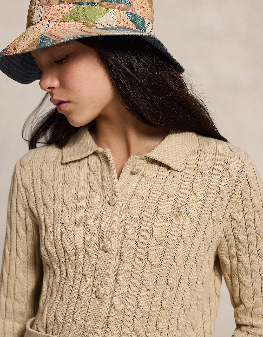 Ralph Lauren Girls Cable Knit Cardigan in Beige
