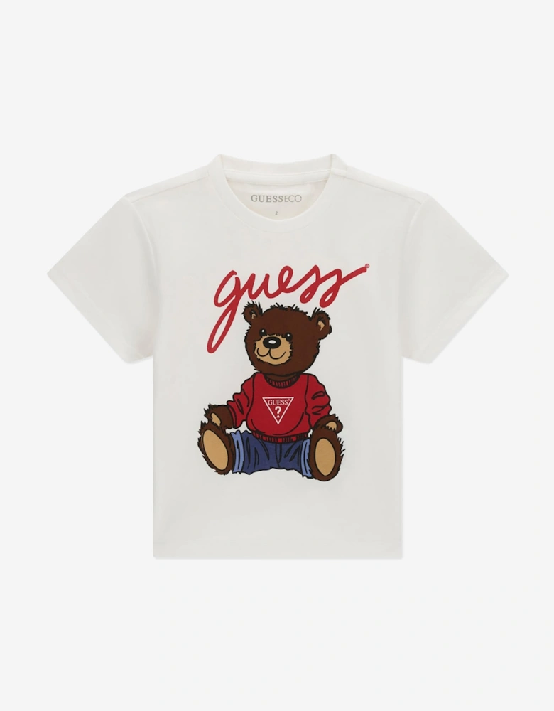 Guess Kids Teddy Bear Logo T-Shirt in White