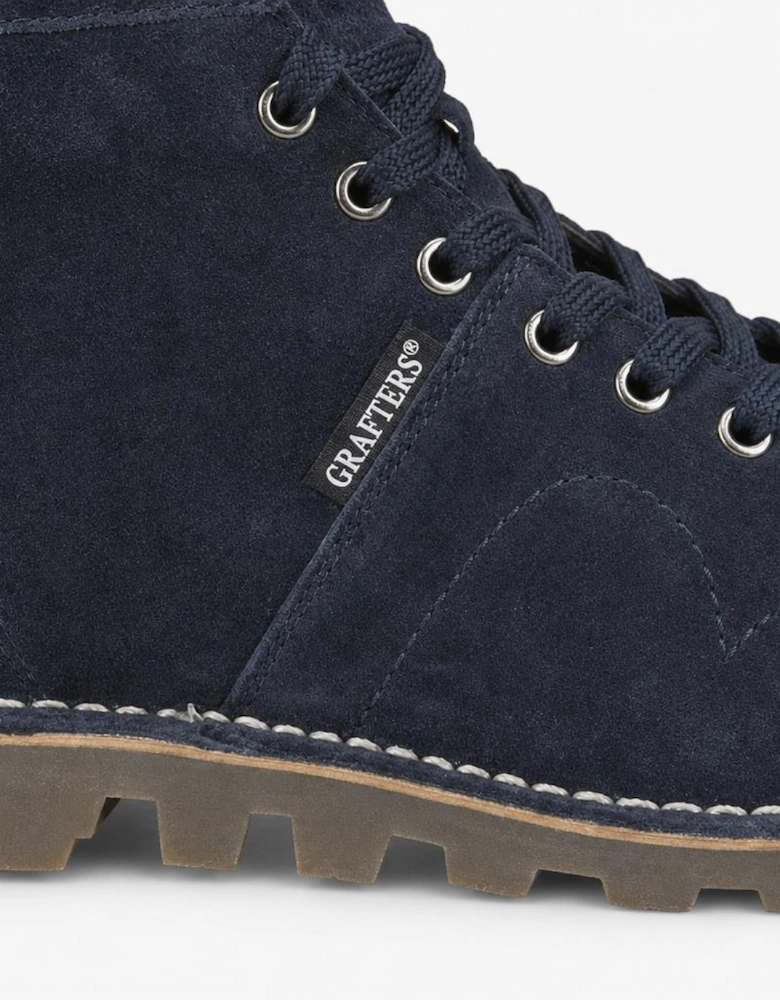 Grafters Unisex Suede Monkey Boots Navy