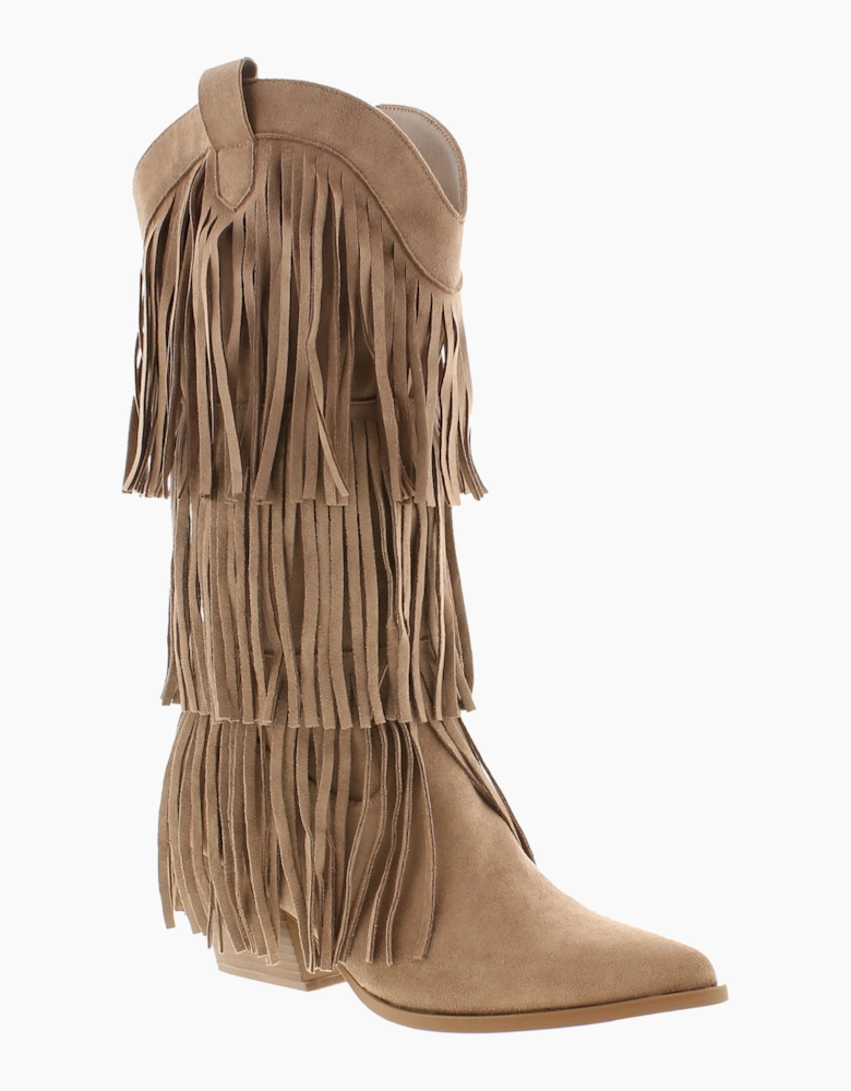 Krush Womens Cowboy Boots Fringe Boho Chic Saloon Zip sand UK Size