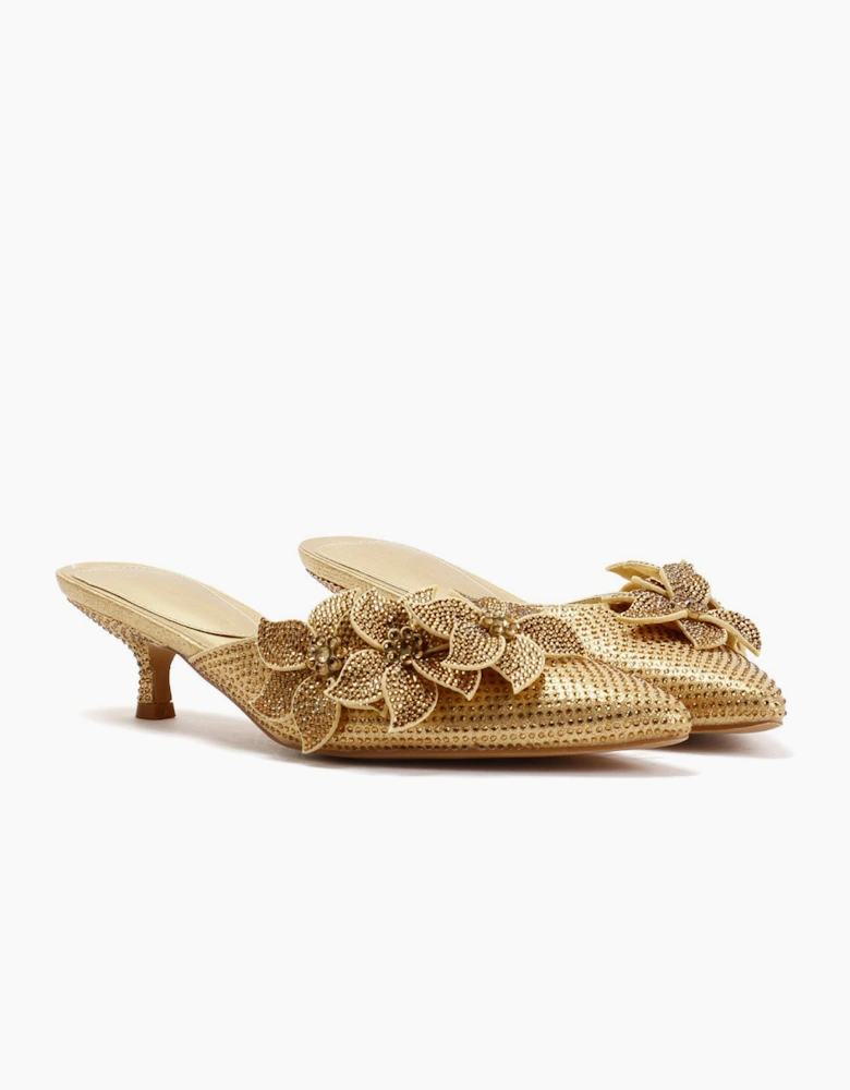 French Connection Victoria Velvet Kitten Heel Women's Gold Mules