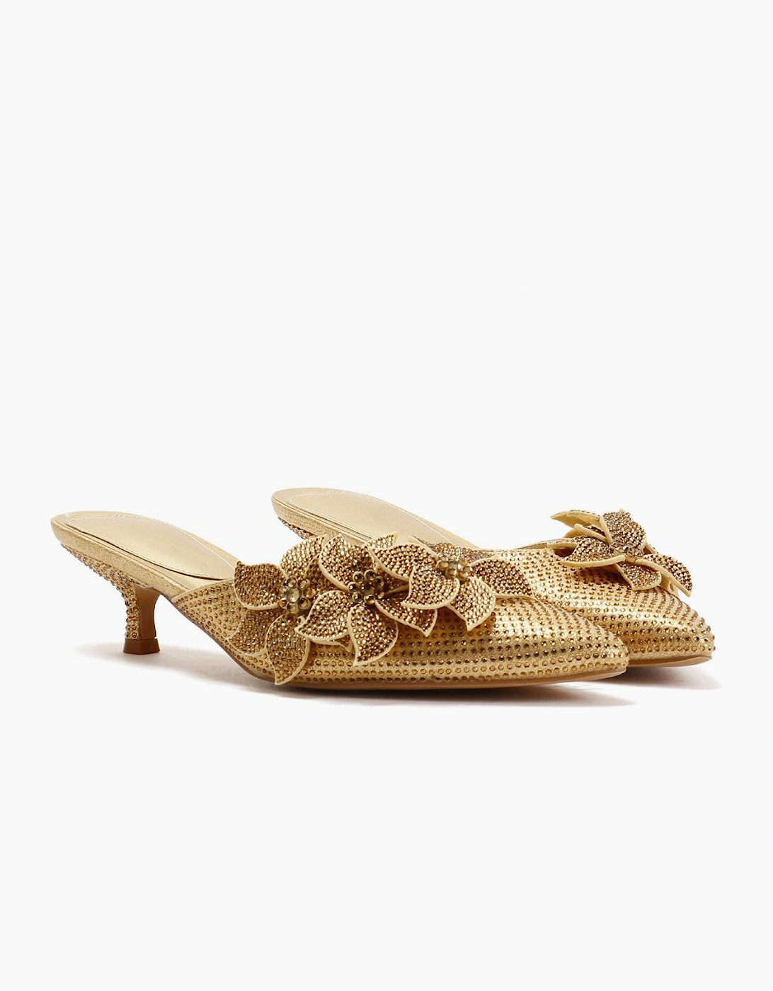 French Connection Victoria Velvet Kitten Heel Women's Gold Mules