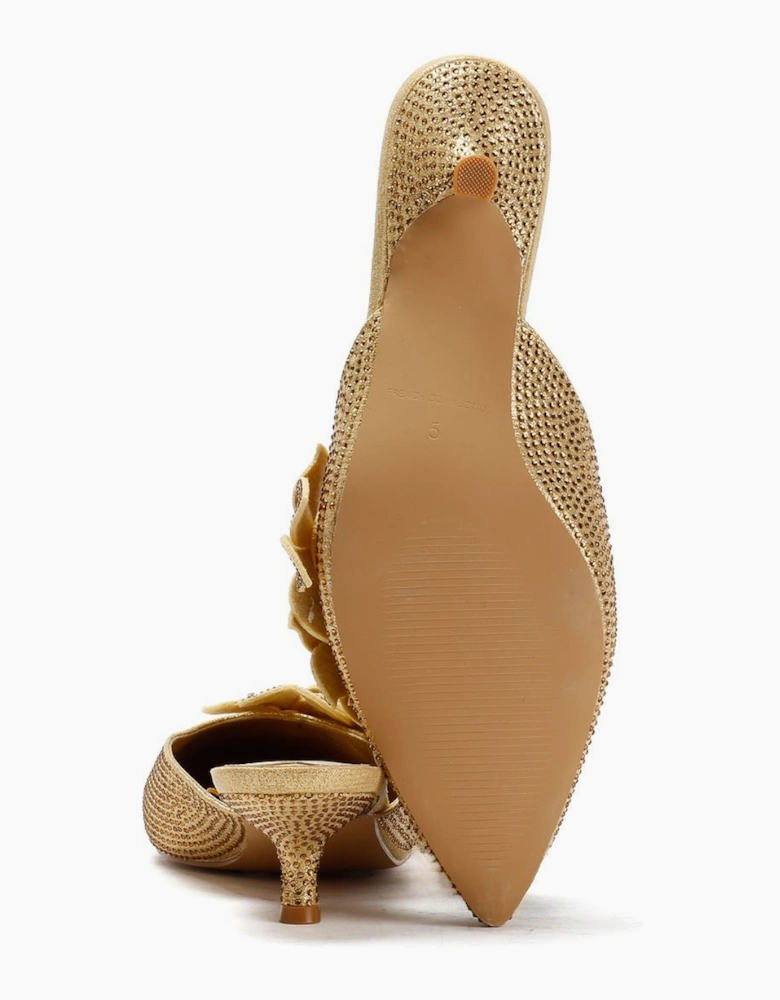 French Connection Victoria Velvet Kitten Heel Women's Gold Mules