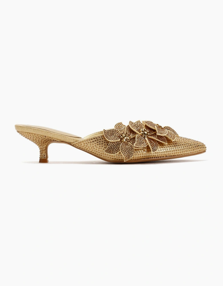 French Connection Victoria Velvet Kitten Heel Women's Gold Mules
