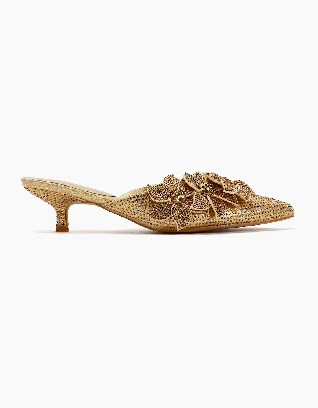 French Connection Victoria Velvet Kitten Heel Women's Gold Mules