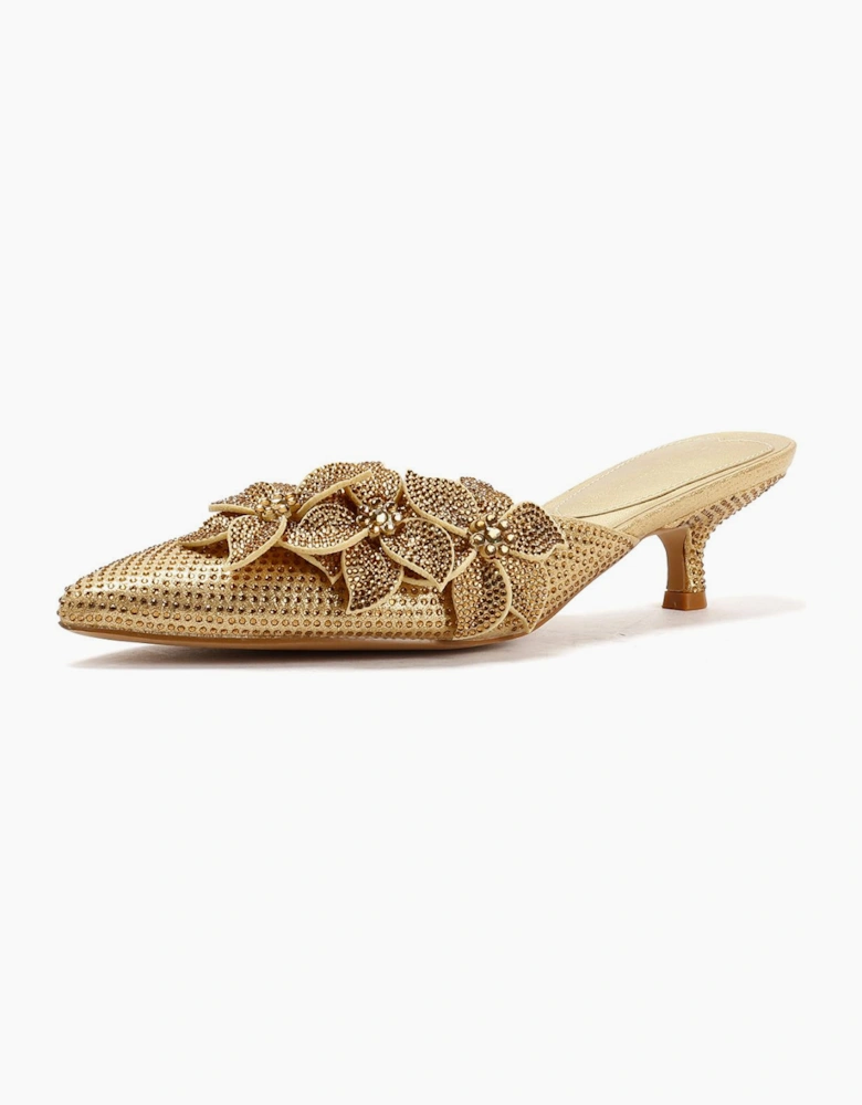 French Connection Victoria Velvet Kitten Heel Women's Gold Mules
