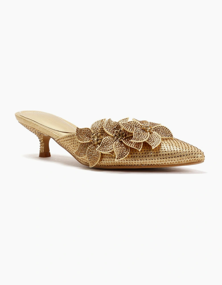 French Connection Victoria Velvet Kitten Heel Women's Gold Mules
