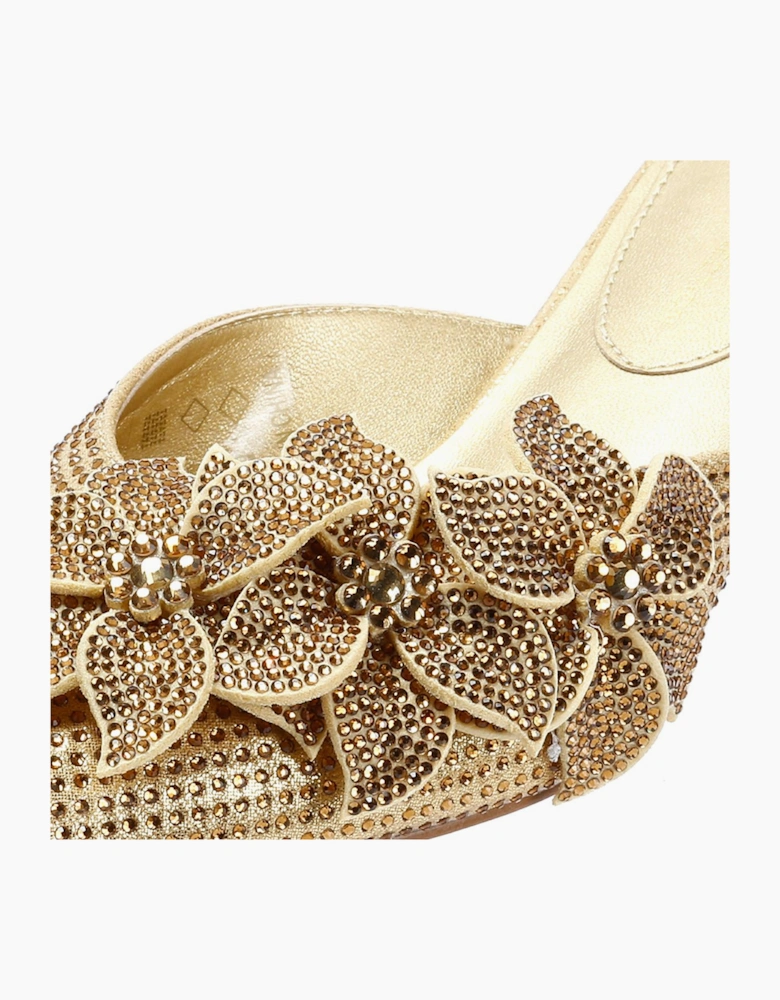 French Connection Victoria Velvet Kitten Heel Women's Gold Mules